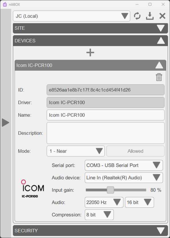 Icom IC-PCR100 config